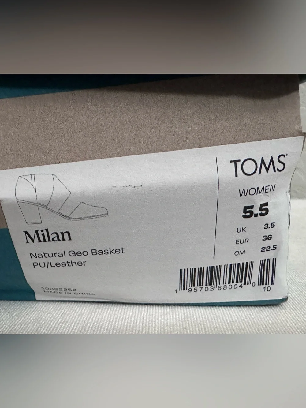 Toms Milan Shoes Closed Toe Heel Natural Geo Basket Size 5.5